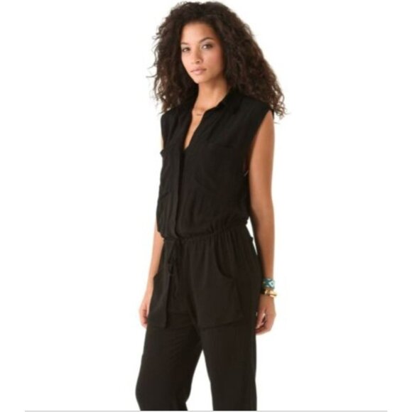 ENZA COSTA Black Sleeveless Challis Utility Drawstring Waist Jumpsuit - Size M - Picture 2 of 15